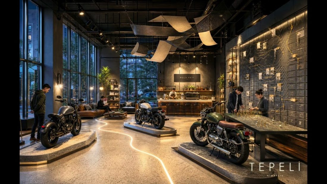 MOLA PAYI motosiklet showroomu iç mimari tasarımı